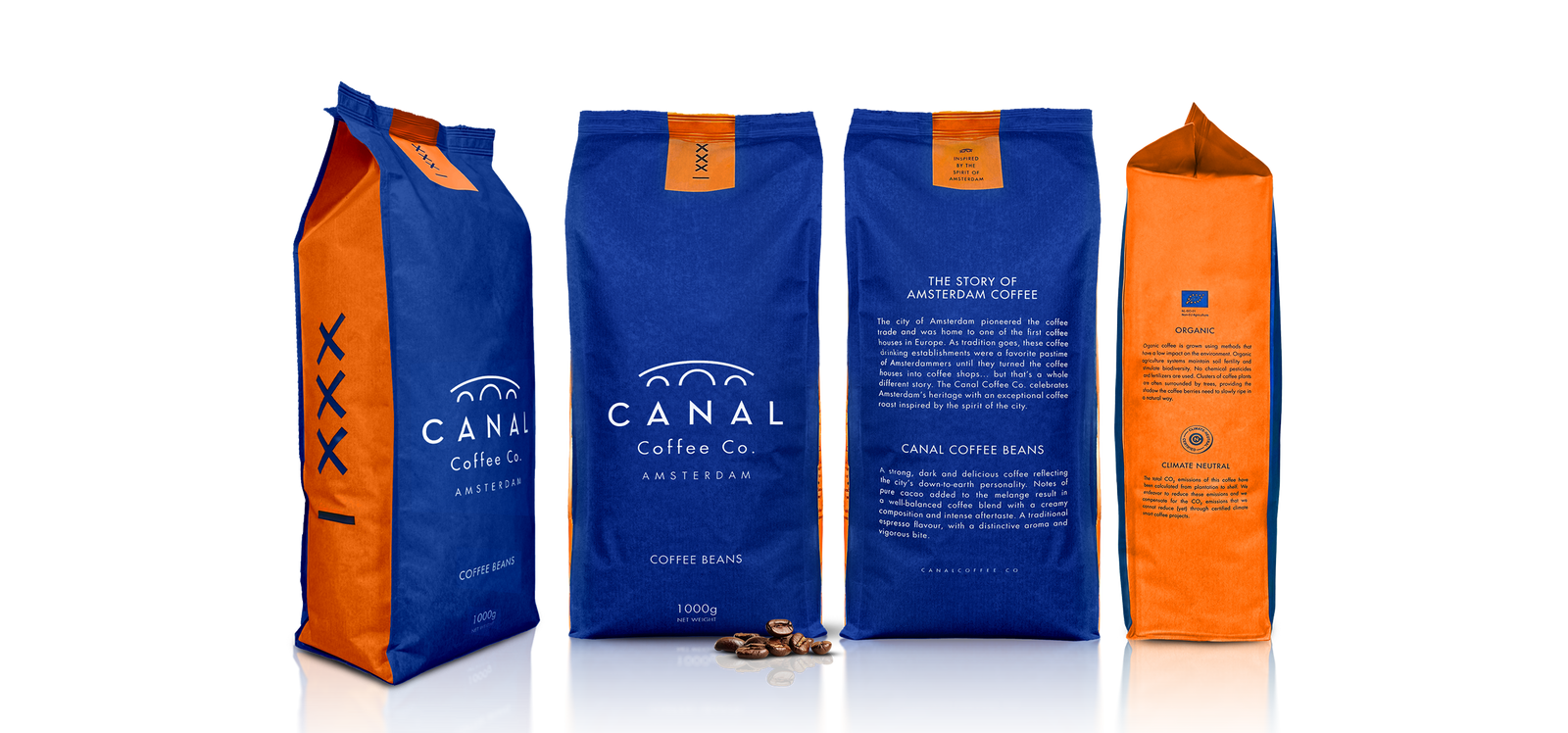 Canal Coffee biologische en climaat neutrale Arabica blend, geïnspireerd door Amsterdamse koffiecultuur. Perfect voor lungo en filterkoffie, met een fruitige en honingzoete afdronk.